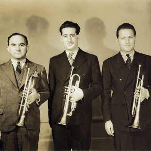 1935 NYP Trumpet Section: Harry Glantz, Vacchiano, and Nat Prager (Courtesy of Eileen Prager Perry)