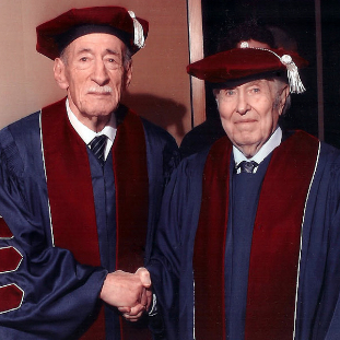 Vacchiano and Julius Baker at Juilliard's Honorary Doctorate Ceremony (Photo by Peter Schaaf)