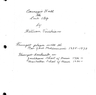 Title page to Vacchiano's unfinished autobiography